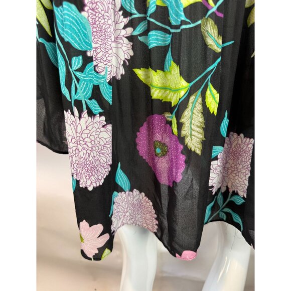 Spense Women's Floral Print Black Tunic Top 1X Polyester Lightweight Flowy Long - Picture 7 of 16